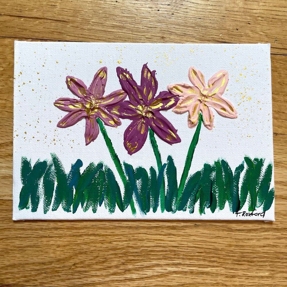 Hand painted acrylic original painting flowers mixed media